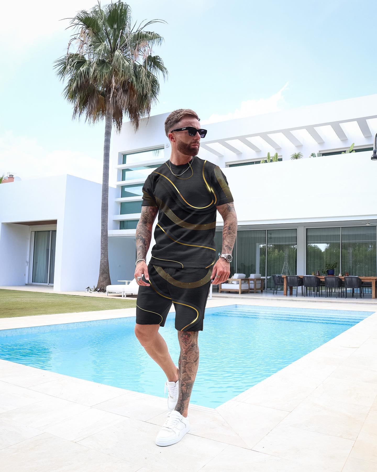 Men's Casual Art Print Shorts Set 63