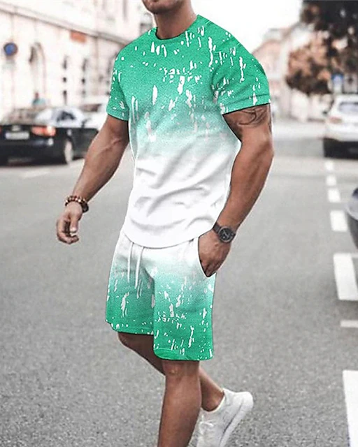 Suitmens Men's Tie Dye Gradient Print Shorts Set 4 Colors 367