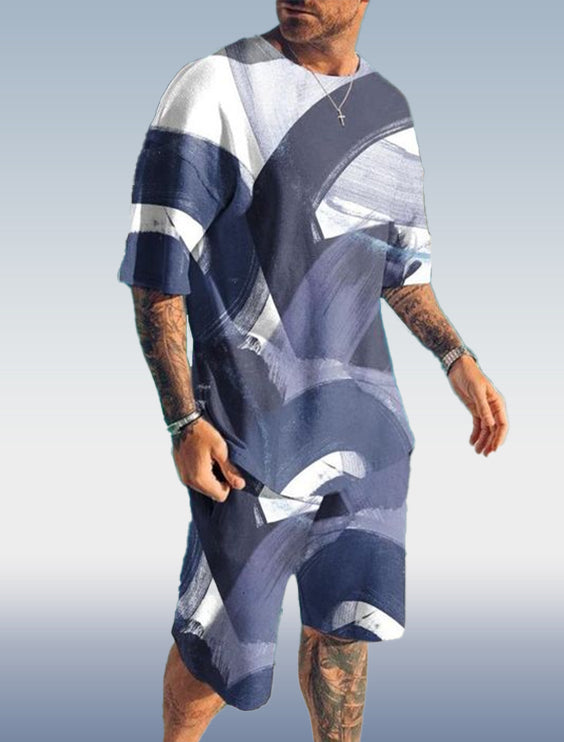 Suitmens Men's Colorblock Print Shorts Set 083