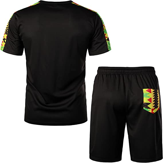 Men's Printed Colorblock T-Shirt and Shorts Set 002