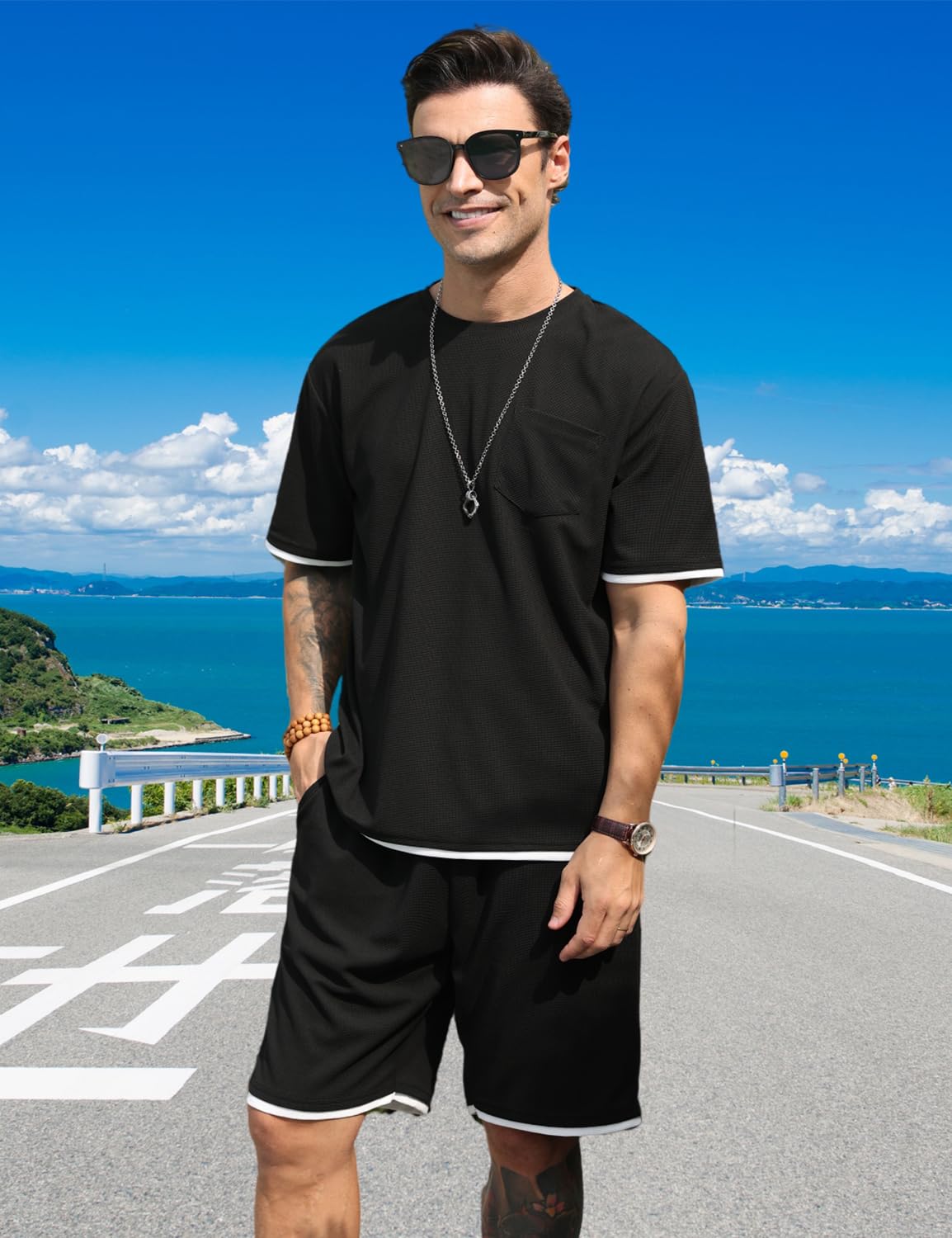 Men's Simple Matching Summer Round Neck Set 194