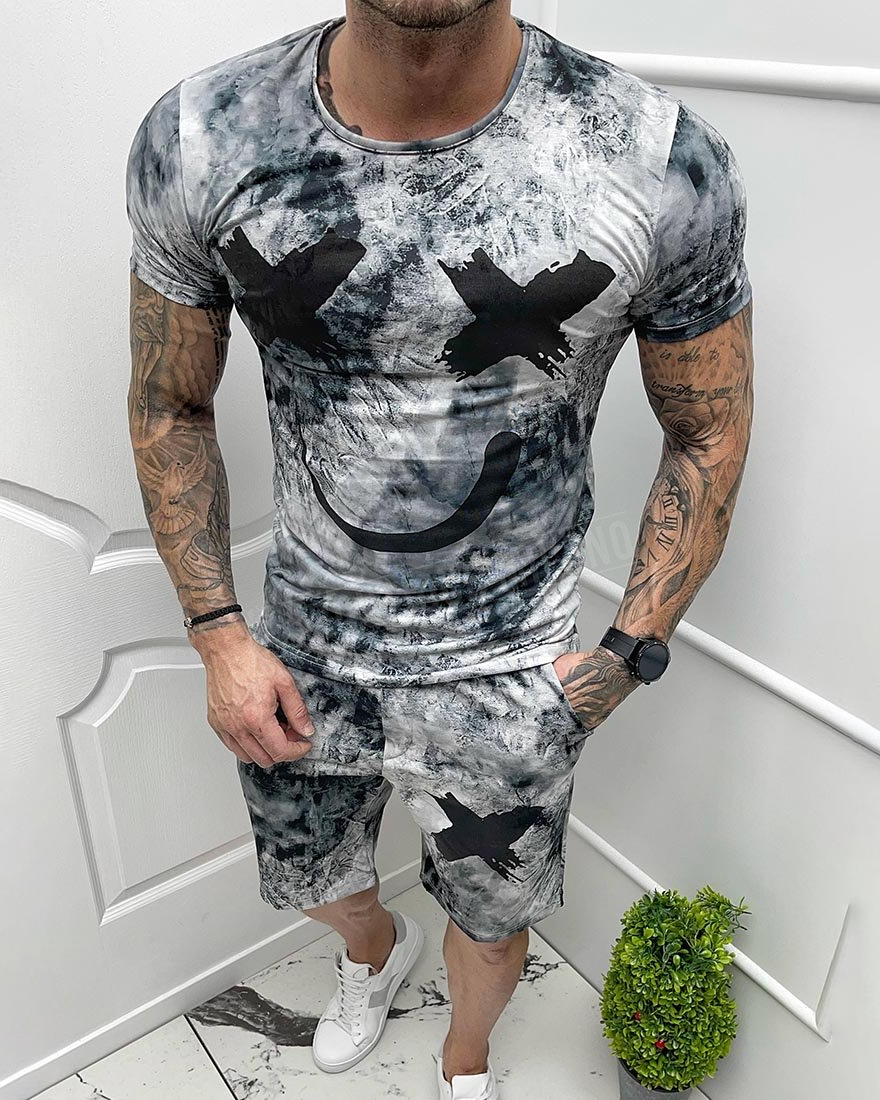 Men's Graffiti Print Short Sleeve Two-Piece Set