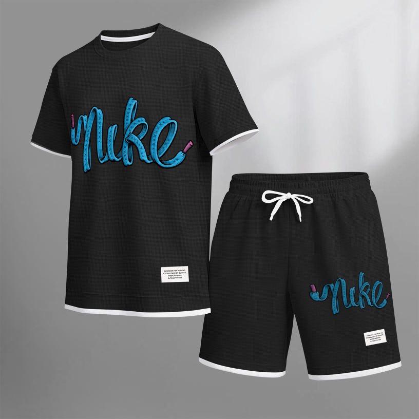 This Men's Classic Logo Drawstring Shorts Set Is Ideal For Spring And Summer. This Casual Summer Set Includes A Short-Sleeved Shirt And Shorts, Suitable For Both Everyday Wear And Workouts.