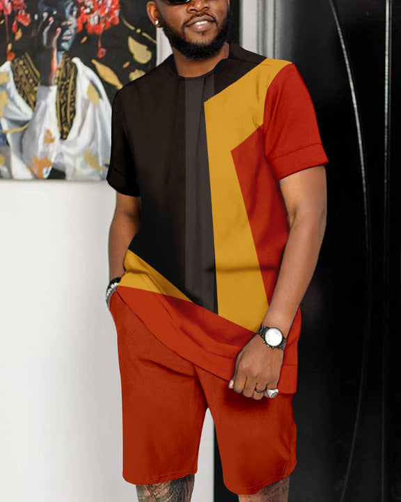 Suitmens Men's Colorblock Print Shorts Set 28