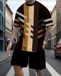 Men's casual colorblock print shorts set 597