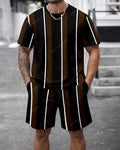 Men's Summer Colorblock Printed Round Neck Set 460