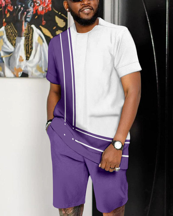 Suitmens Men's Colorblock Print Shorts Set 23