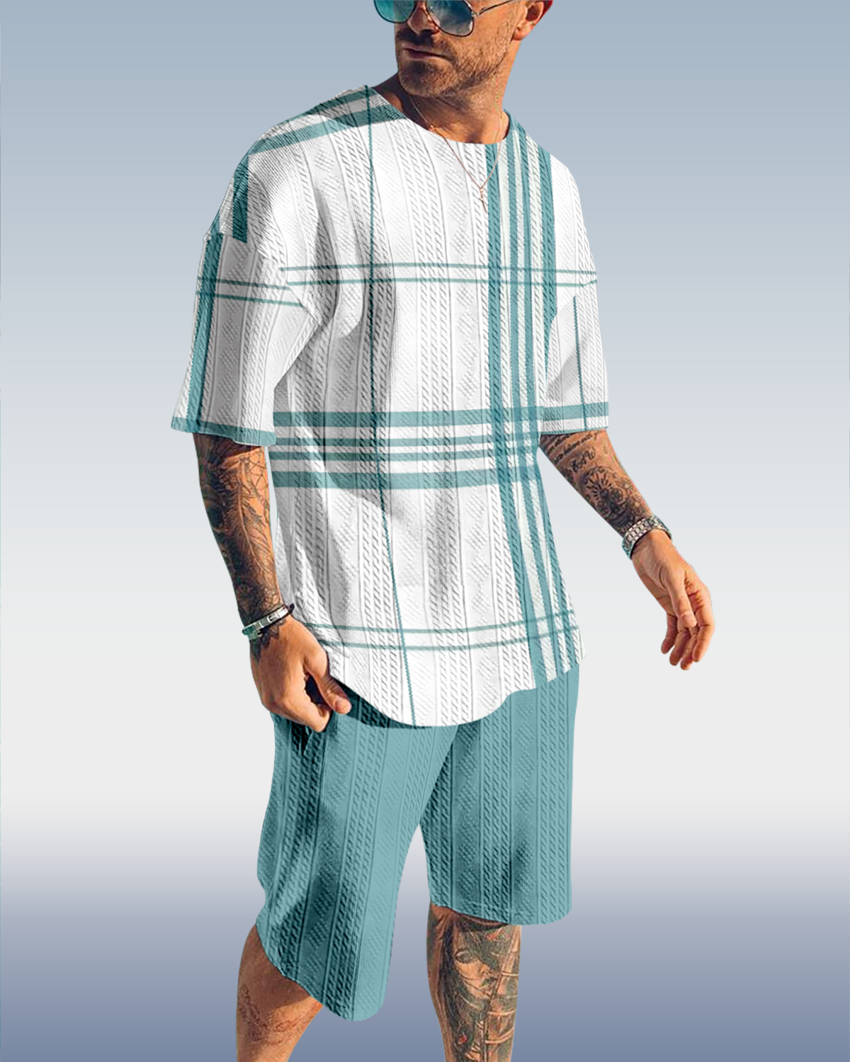 Suitmens Men's Luxury Textured Print Shorts Set 569