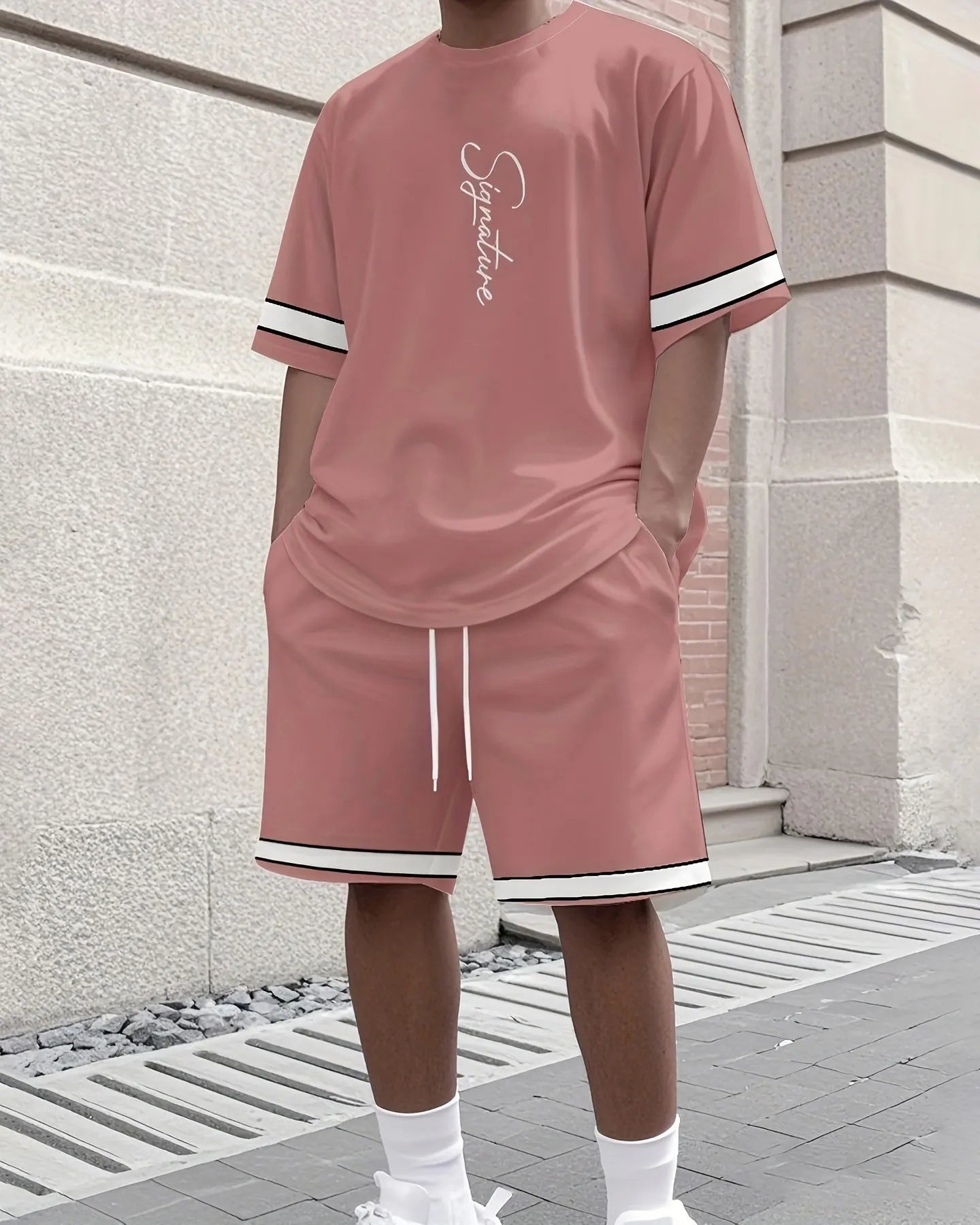 Men's Colorblock Summer Round Neck Set 104