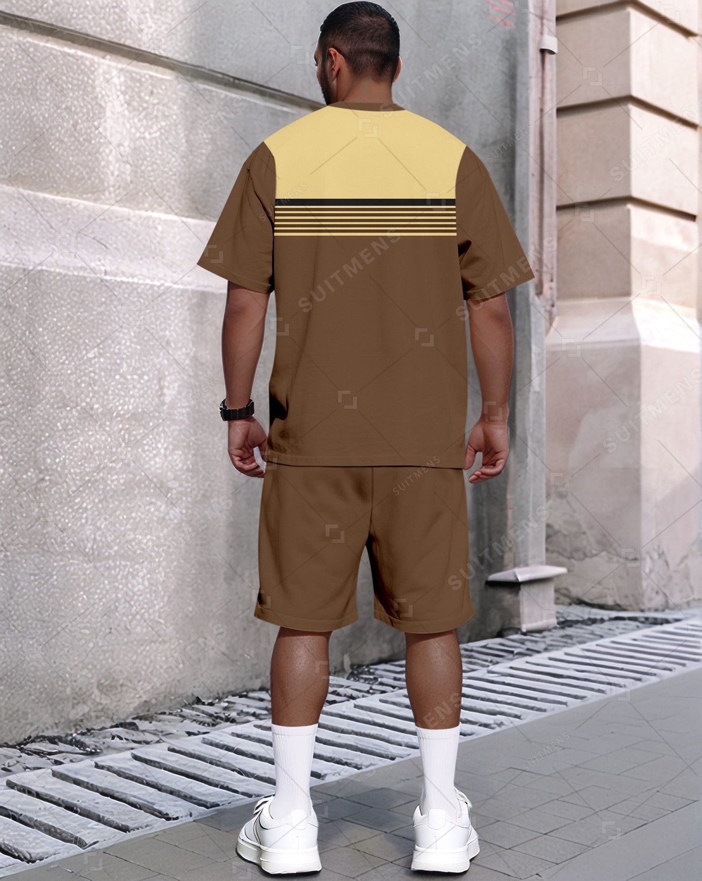 Men's Summer Colorblock Printed Round Neck Set 416