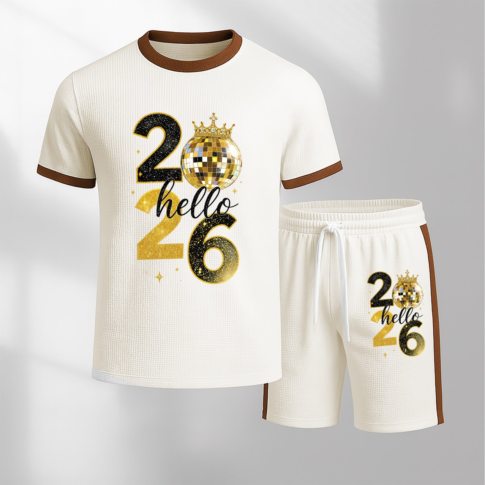 Men's 2026 Pattern Short-Sleeve T-Shirt and Drawstring Shorts Set, Men's Clothing, Casual Sporty Short-Sleeve Top and Shorts, Summer Men's Everyday Wear, Indoor and Outdoor Sportswear, Athletic Set