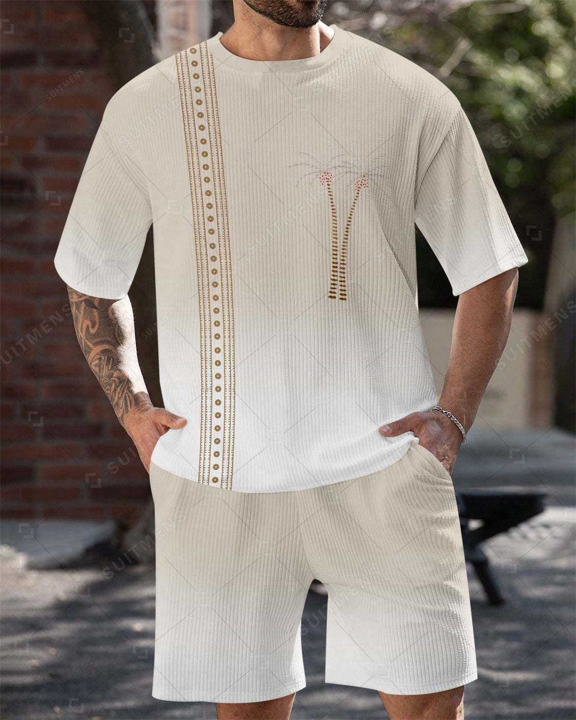 Men's Simple Color Matching Summer Round Neck Set 186