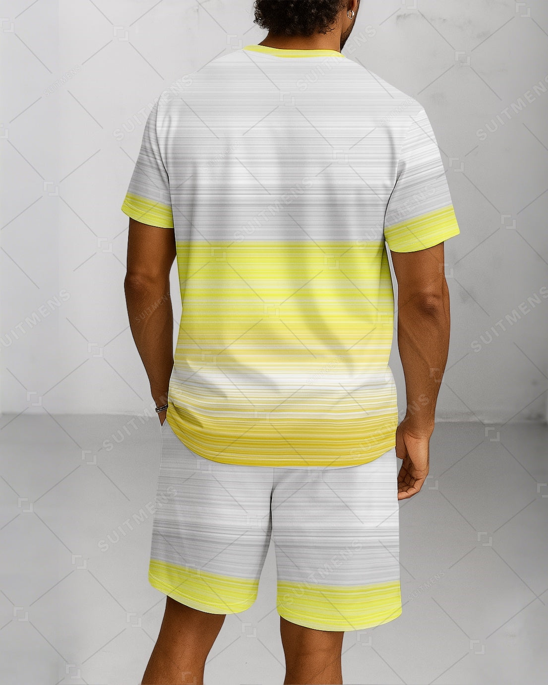 Men's Summer Colorblock Printed Round Neck Suit 078