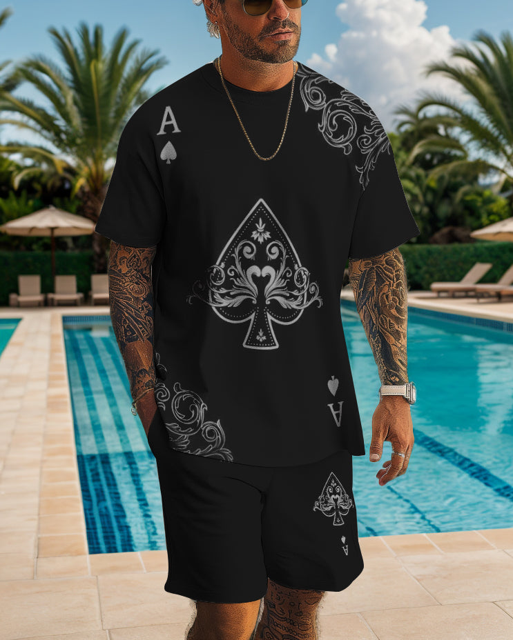 Men's Poker Print Shorts Set 480