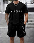 Men's Summer Colorblock Printed Round Neck Set 467