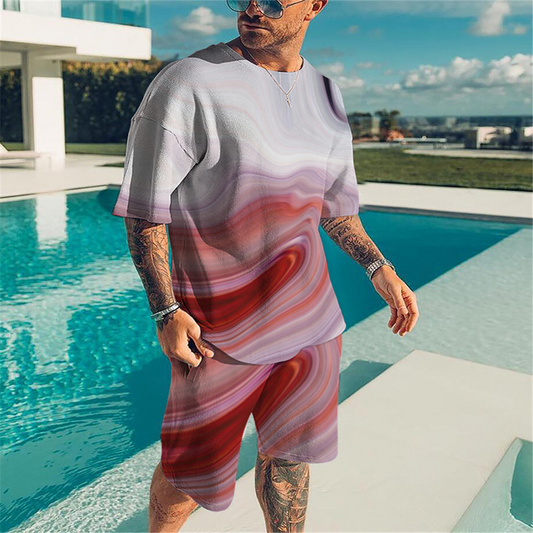 Men's Casual Gradient Print Shorts Set 419