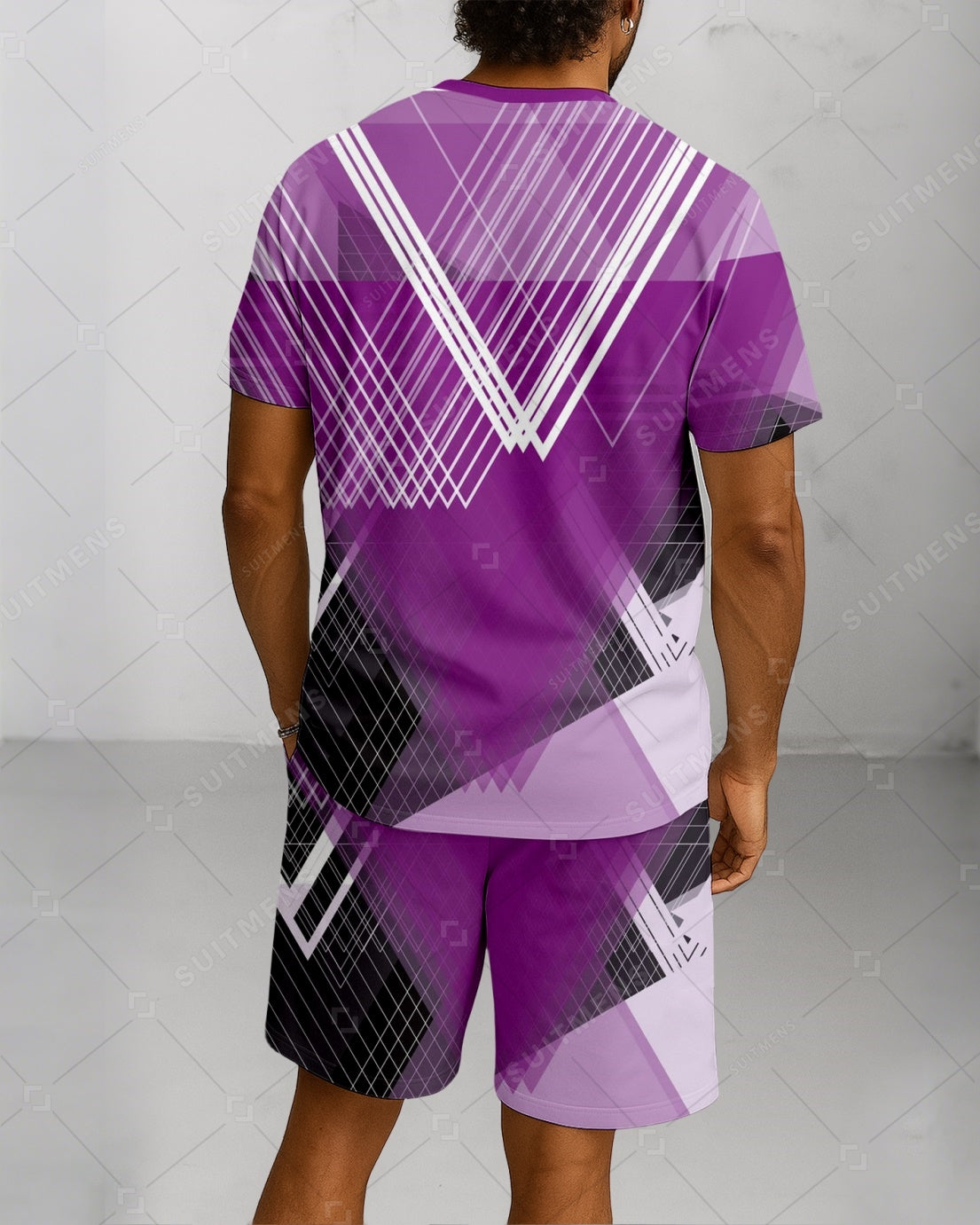 Men's Summer Colorblock Printed Round Neck Suit 071