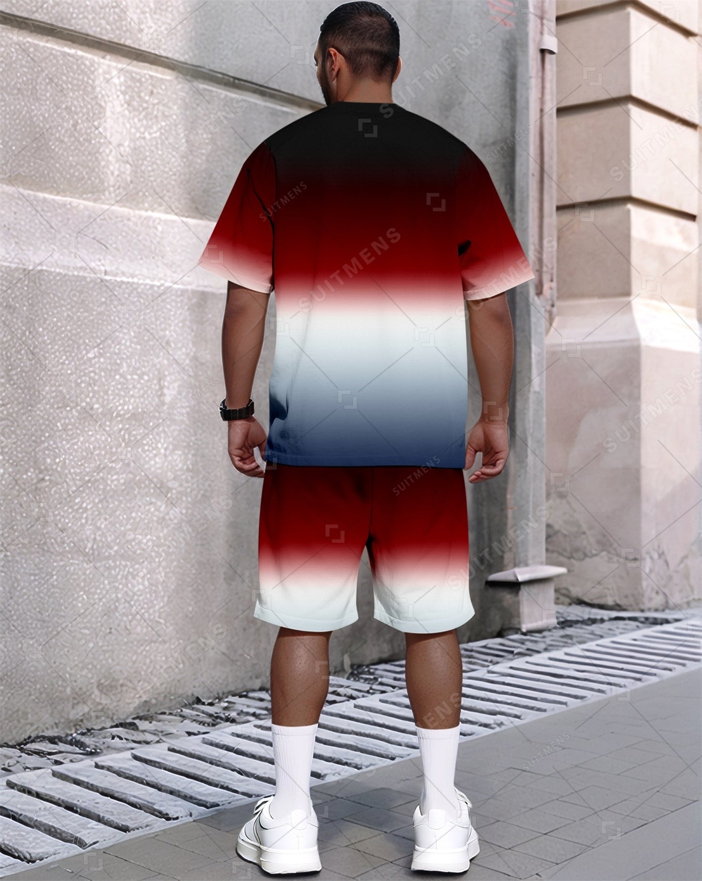 Men's Summer Gradient Printed Round Neck Set 435