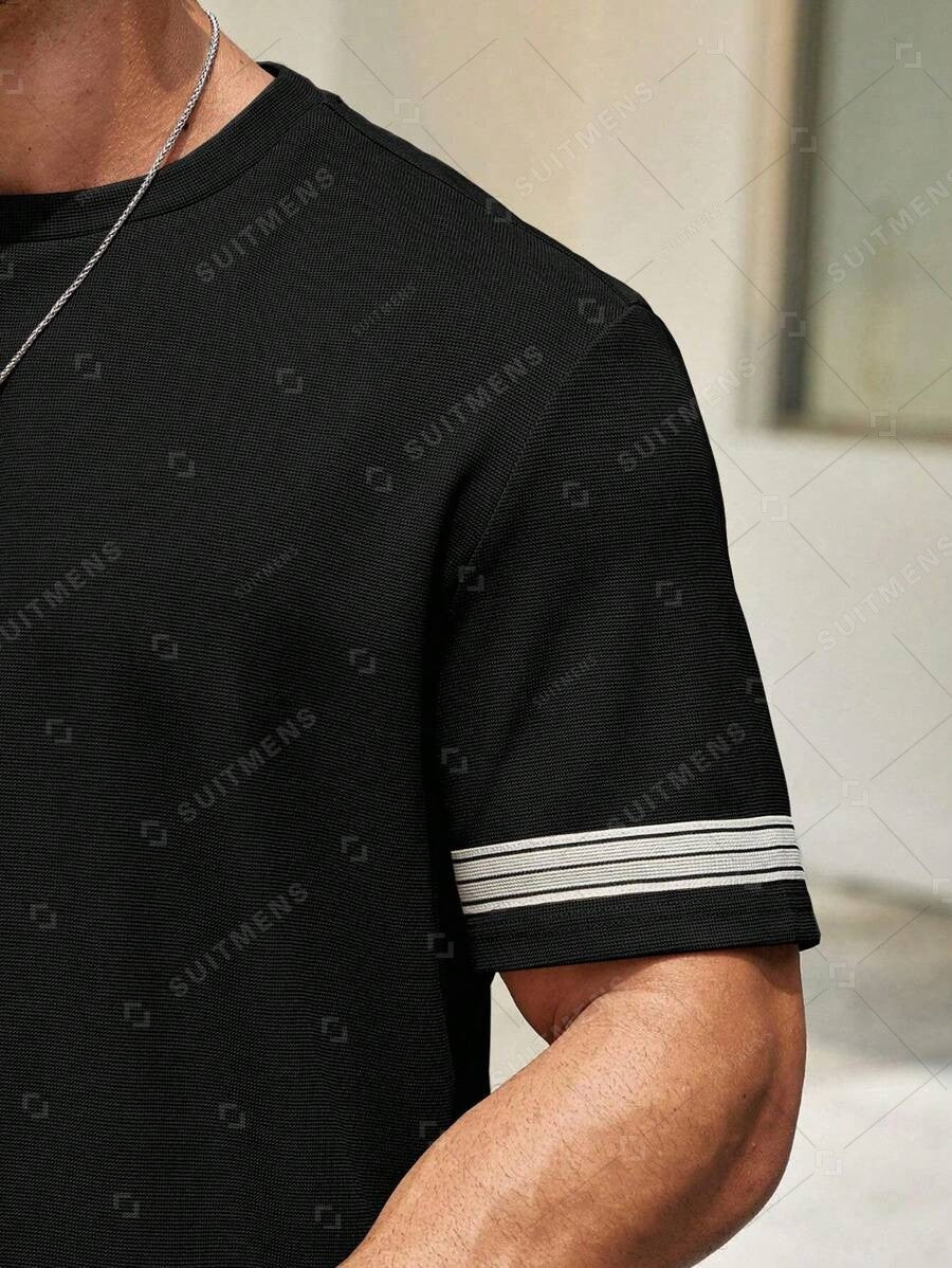 Men's Summer Simple Waffle Round Neck Set 419
