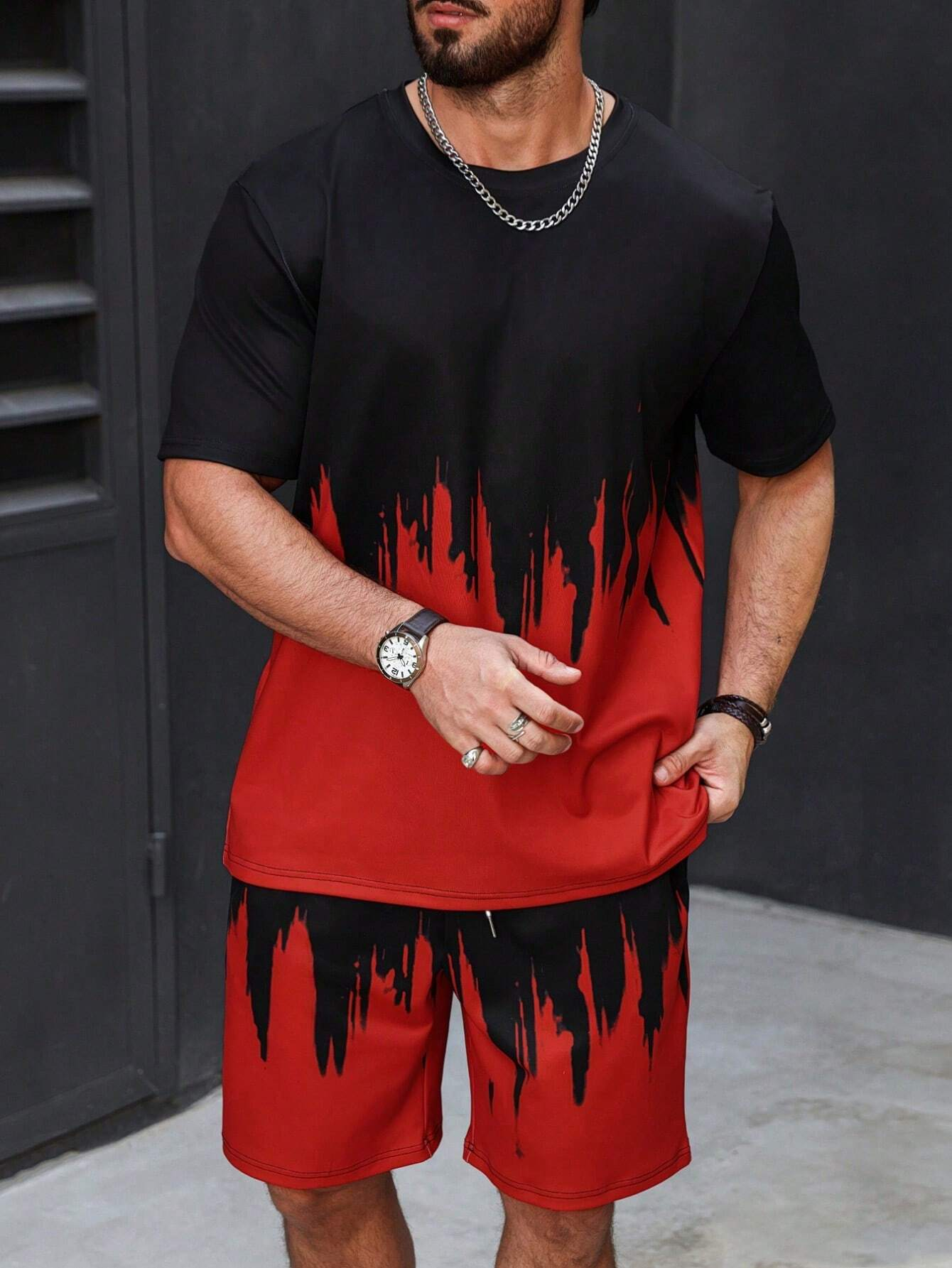 Men's color matching casual shorts Set 403