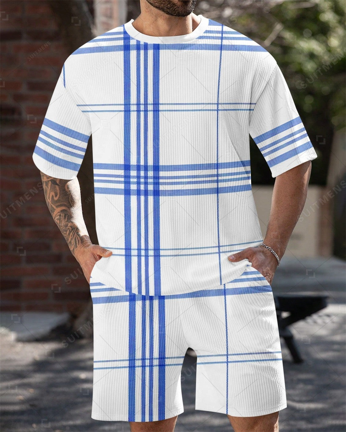 Men's Simple Color Matching Summer Round Neck Set 191