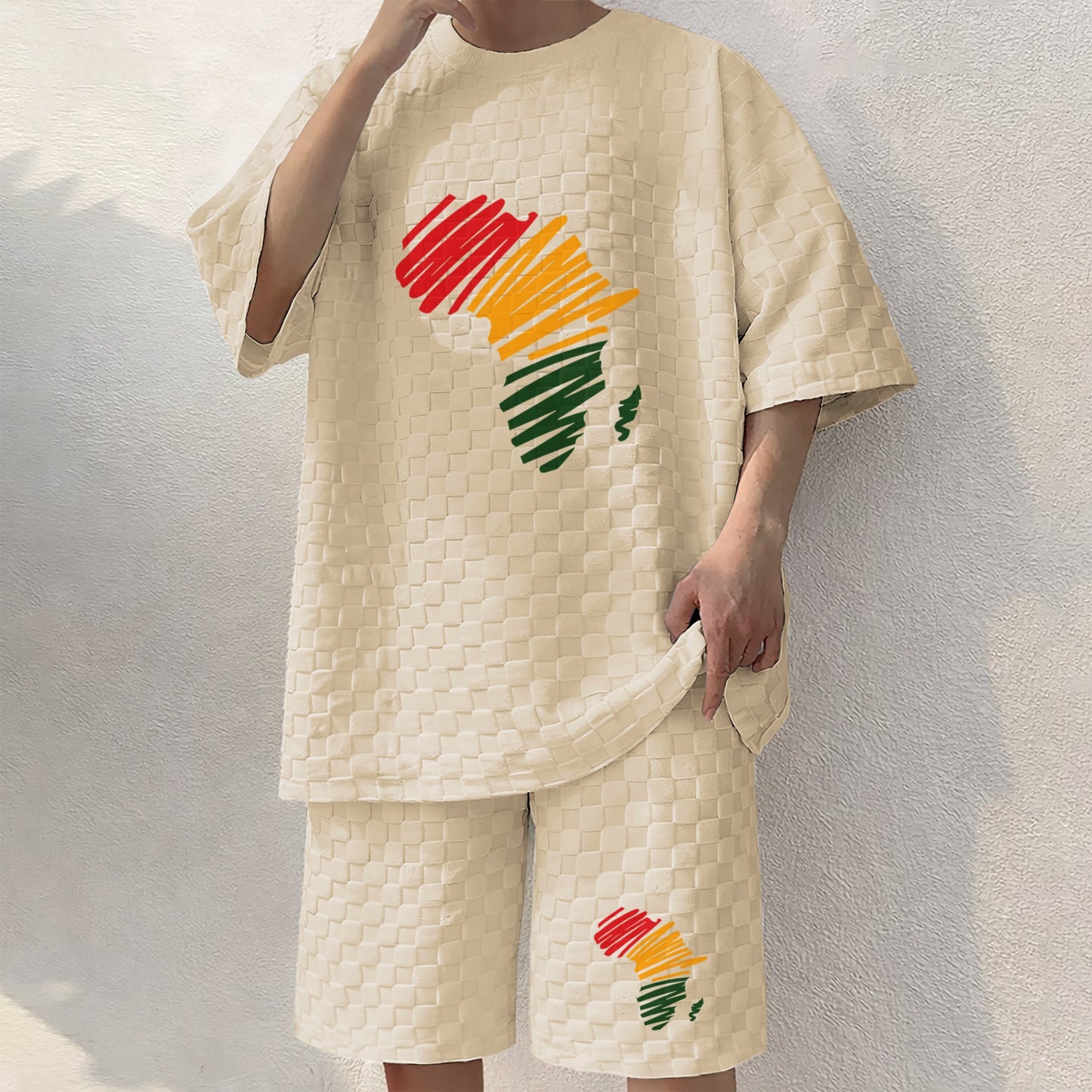 Men's Black History Print Spring And Summer Drawstring Shorts Set, A Casual Summer Outfit, Including A Short-Sleeved Shirt And Shorts, Suitable For Everyday Wear And Sports Activities.
