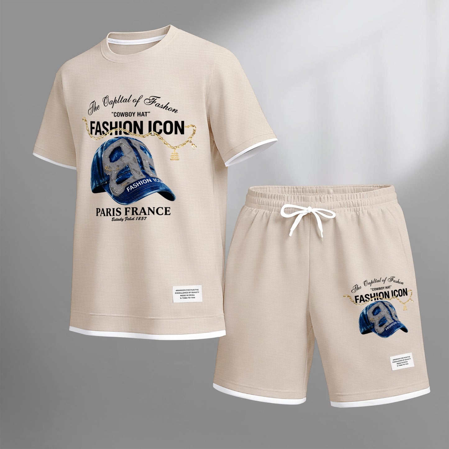 Men's Retro Cool Letter Print Short Sleeve T-Shirt & Shorts Set, Summer Lightweight Waffle Sporty Casual Two-Piece Outfit, Streetwear for Gym & Daily Wear