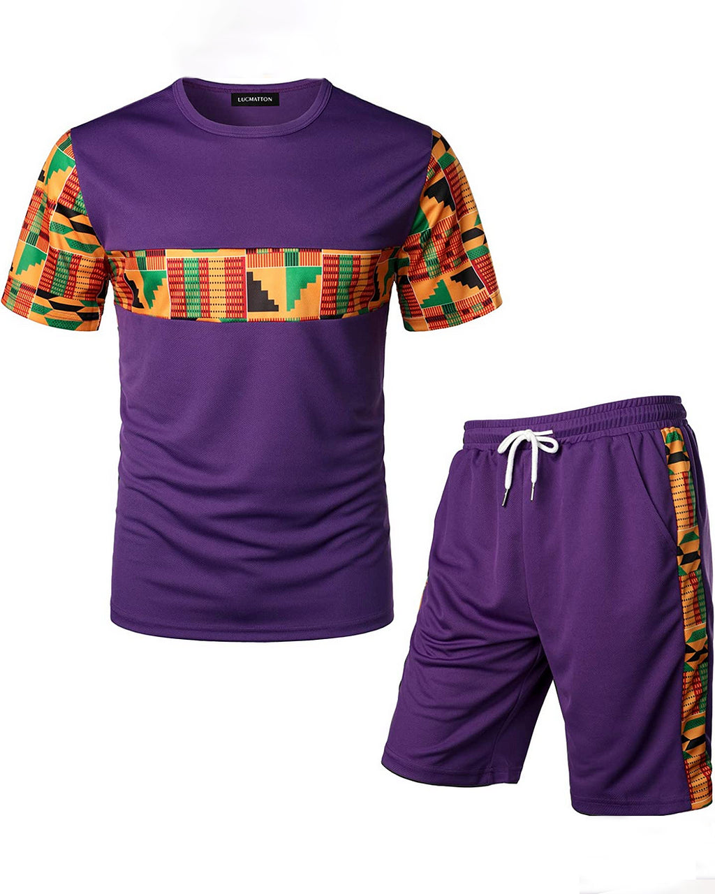 Men's Printed Colorblock T-Shirt and Shorts Set 024