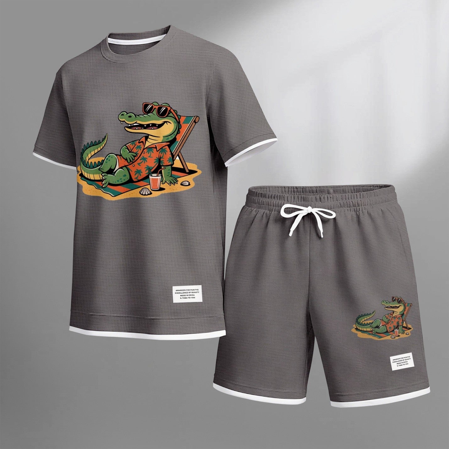 Men's Vacation Funny Animal Graphic Print Short Sleeve Shirt and Drawstring Shorts Set, Casual Summer Two-Piece Outfit, Lightweight Breathable Relaxed Fit Sportswear, Stylish Comfortable Daily Wear Beach Vacation Travel Loungewear