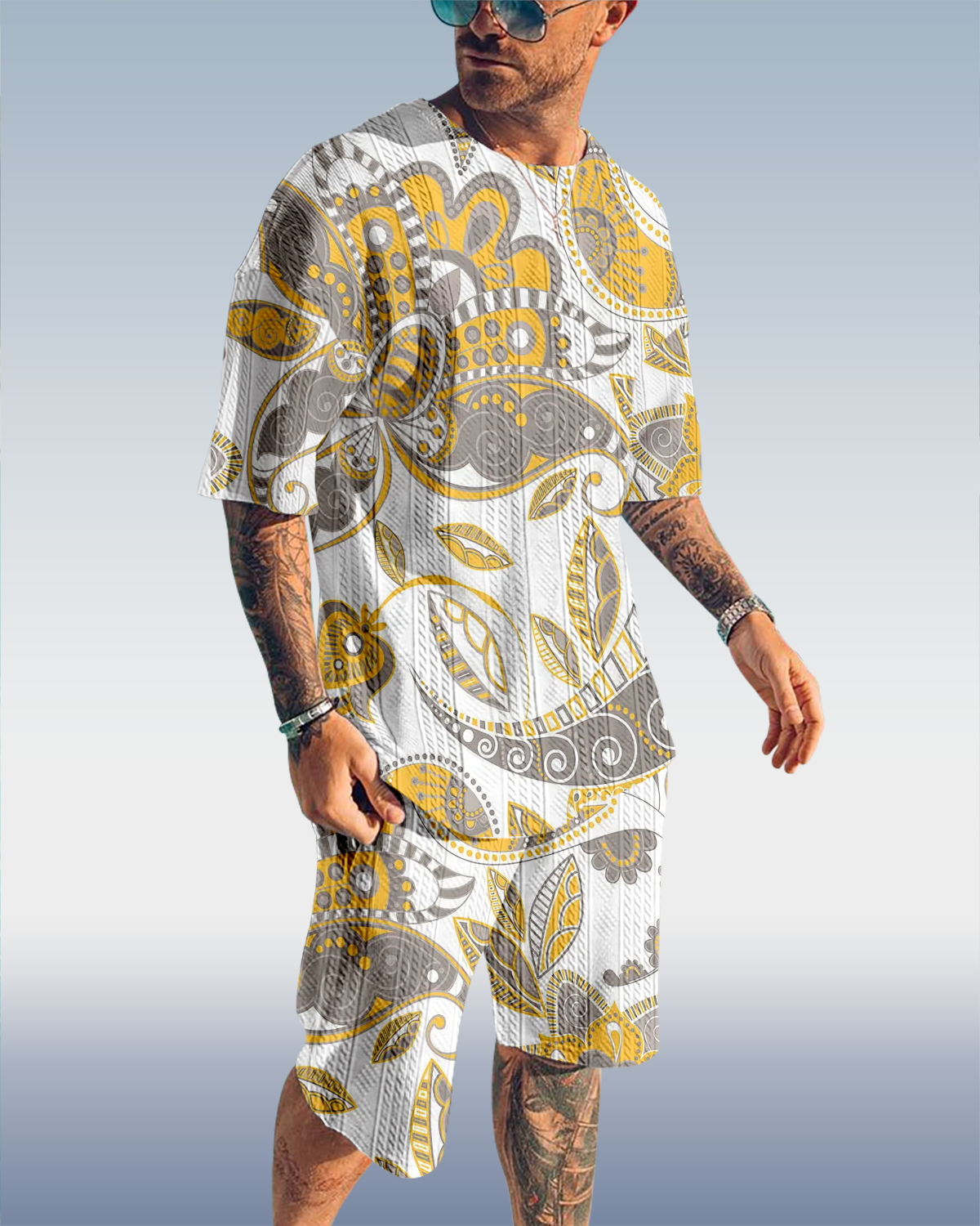 Suitmens Men's Luxury Textured Print Shorts Set 560