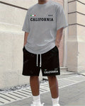 Men's Summer Letter Print Round Neck Set 268