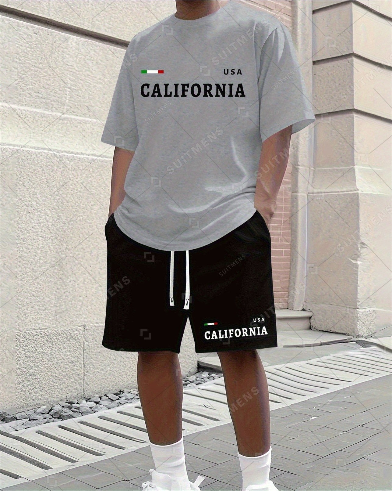 Men's Summer Letter Print Round Neck Set 268
