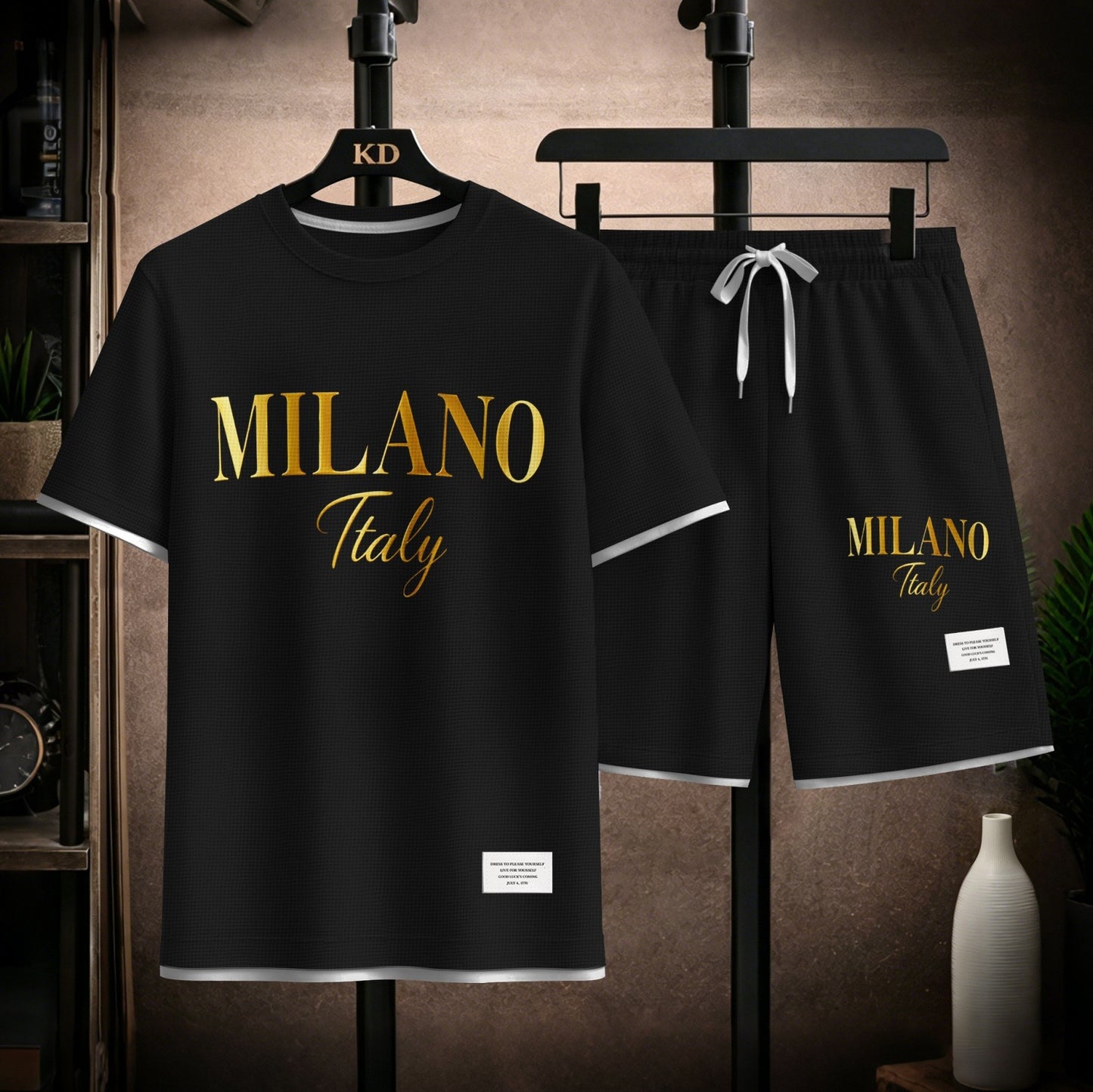 Men's Milano Graphic Print Short Sleeve Shirt and Drawstring Shorts Set, Casual Summer Two-Piece Outfit, Lightweight Breathable Relaxed Fit Athletic Set for Daily Wear, Beach, Vacation, Travel & Loungewear