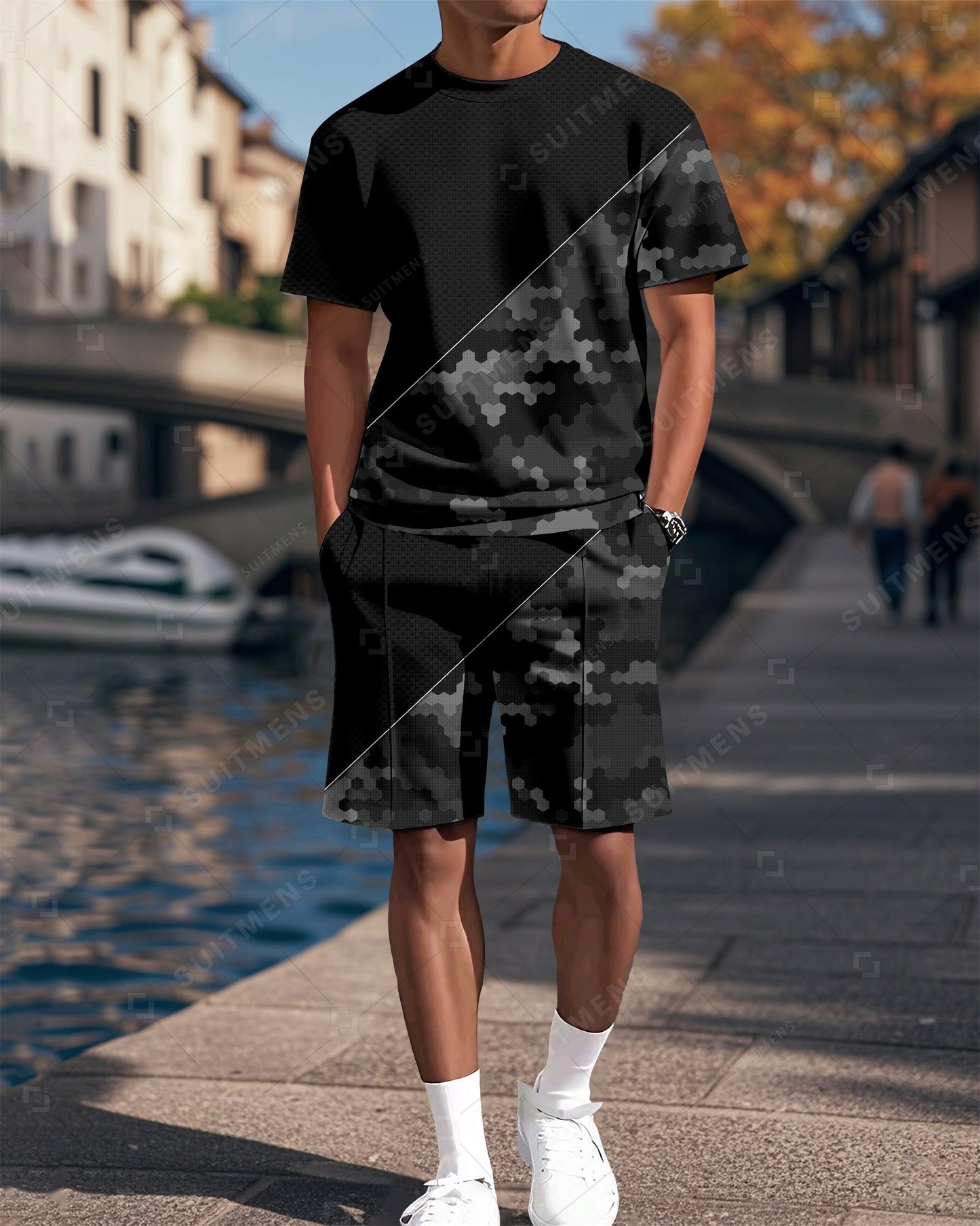 Men's Camouflage Printed Casual Summer Round Neck Set 2015