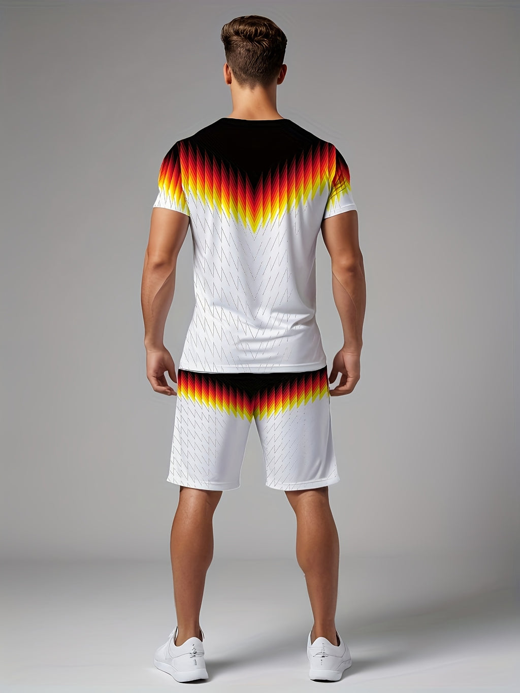 Men's Summer Gradient Print Round Neck Set 985