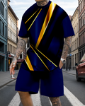 Men's casual colorblock print shorts set 598