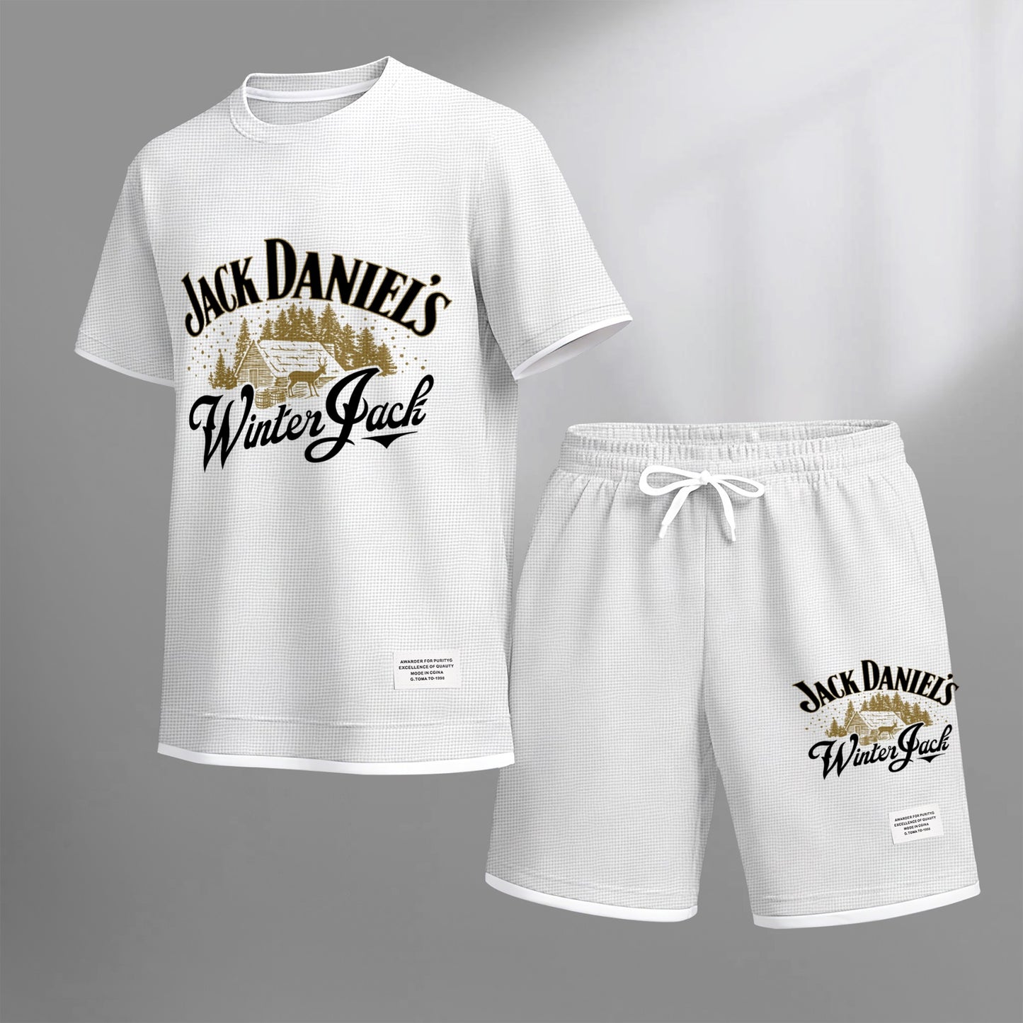 Men's Beer And Beverage Printed Drawstring Shorts Set, Suitable For Spring And Summer Wear, Casual Summer Set, Including Short-Sleeved Shirt And Shorts, Suitable For Everyday Wear And Sports 010