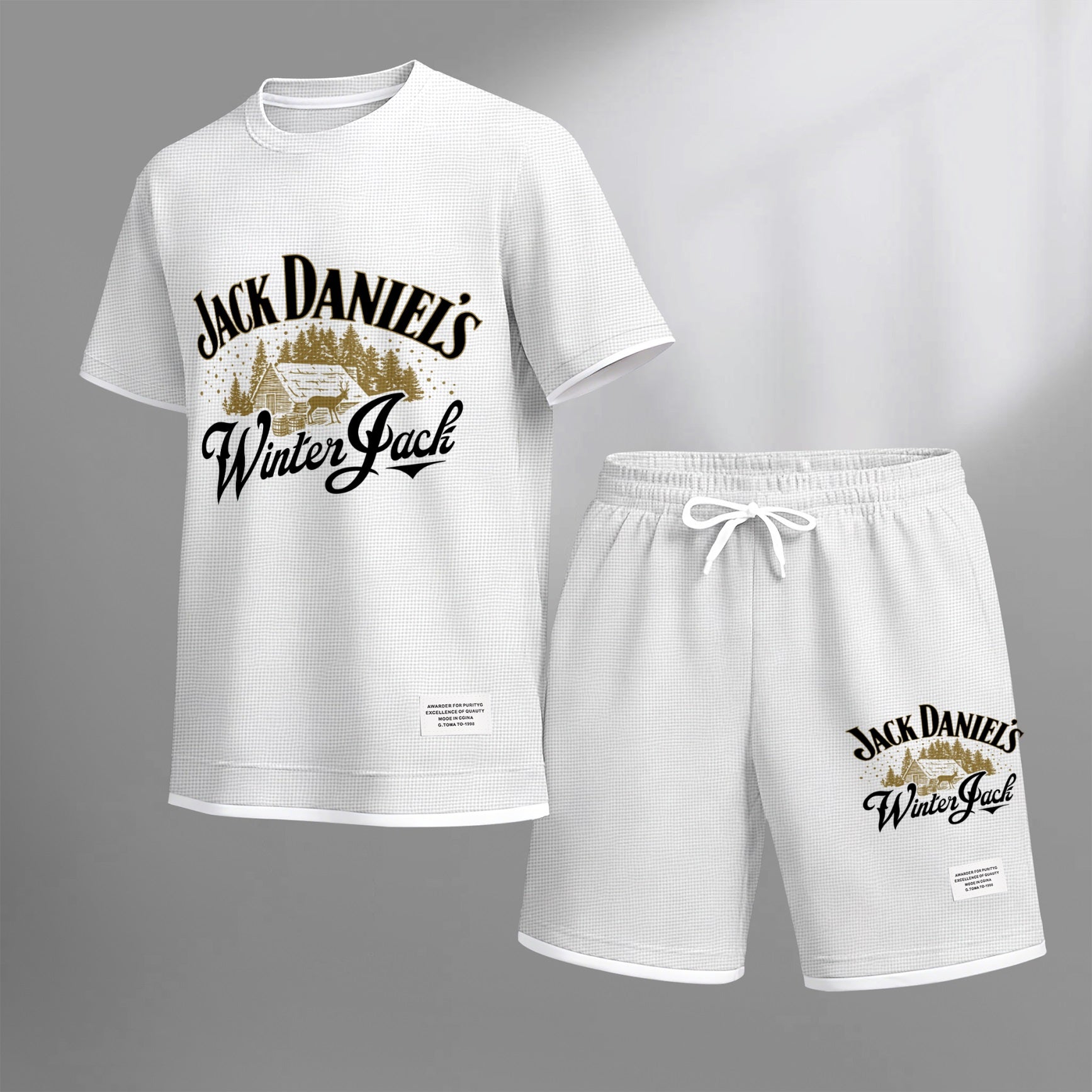 Men's Beer And Beverage Printed Drawstring Shorts Set, Suitable For Spring And Summer Wear, Casual Summer Set, Including Short-Sleeved Shirt And Shorts, Suitable For Everyday Wear And Sports 010