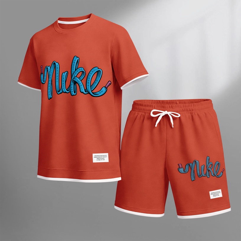This Men's Classic Logo Drawstring Shorts Set Is Ideal For Spring And Summer. This Casual Summer Set Includes A Short-Sleeved Shirt And Shorts, Suitable For Both Everyday Wear And Workouts.