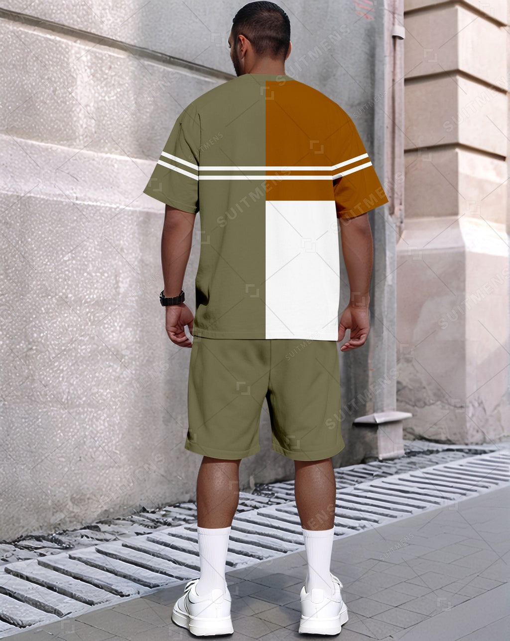 Men's Summer Colorblock Printed Round Neck Set 417