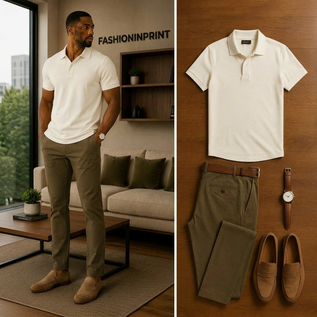Men's Casual Short Sleeve Polo Shirt And Pants Two-Piece Set