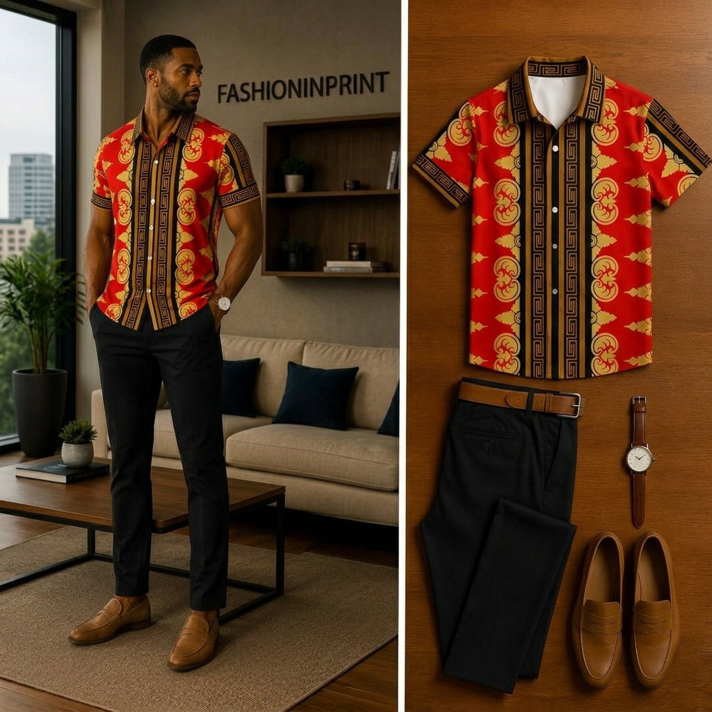 Men's Casual Short Sleeve Polo Shirt And Pants Two-Piece Set