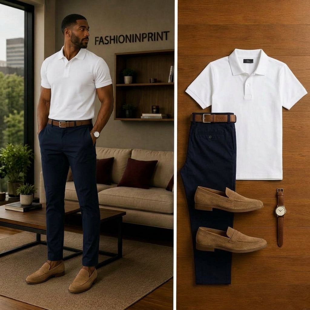 Men's Casual Short Sleeve Polo Shirt And Pants Two-Piece Set