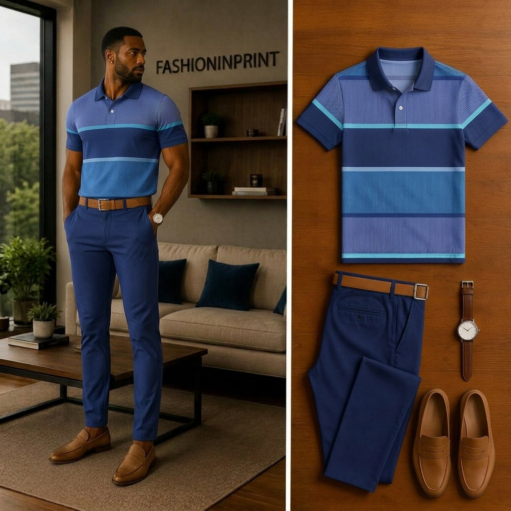 Men's Casual Short Sleeve Polo Shirt And Pants Two-Piece Set
