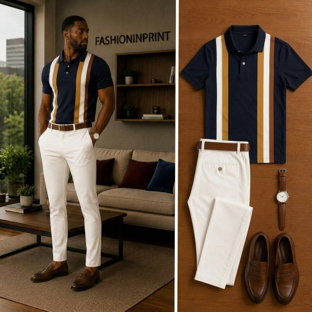 Men's Casual Short Sleeve Polo Shirt And Pants Two-Piece Set