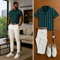 Men's Casual Short Sleeve Polo Shirt And Pants Two-Piece Set