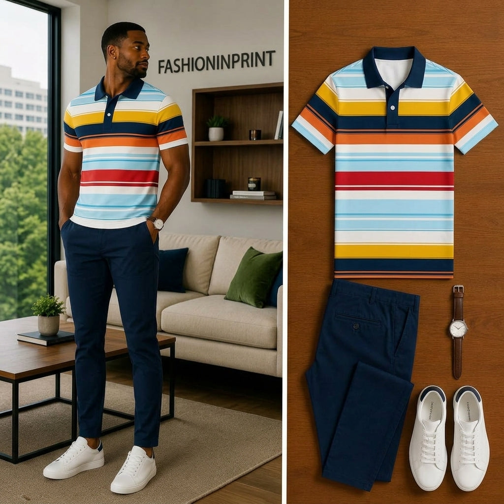 Men's Casual Short Sleeve Polo Shirt And Pants Two-Piece Set