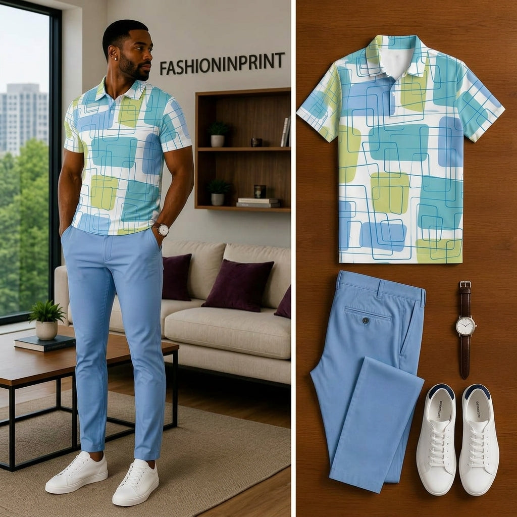 Men's Casual Short Sleeve Polo Shirt And Pants Two-Piece Set