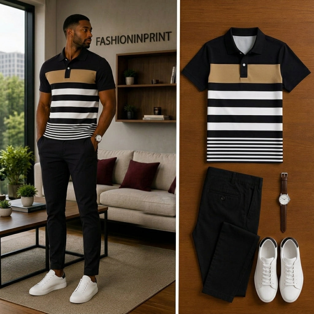 Men's Casual Short Sleeve Polo Shirt And Pants Two-Piece Set