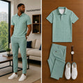 Men's Casual Short Sleeve Polo Shirt And Pants Two-Piece Set